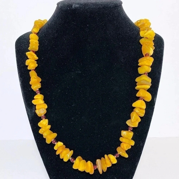 Vintage Baltic Butterscotch Amber with Red Glass Beads Necklace - Picture 1 of 5